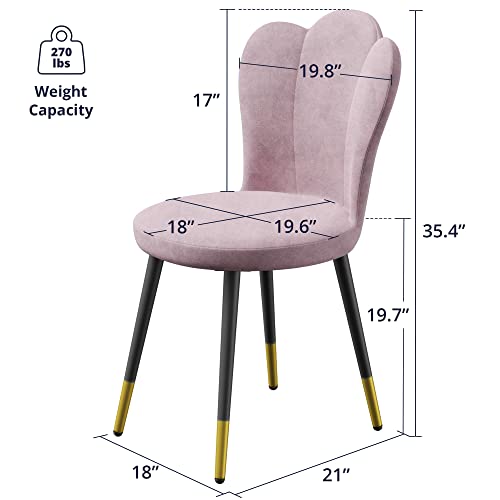 Cozy Castle Velvet Dining Chairs Set Of 2, Upholstered Dining Chairs With Metal Legs, Modern Accent Chair For Dining Room, Kitchen, Vanity, Living Room, Pink #TOP1