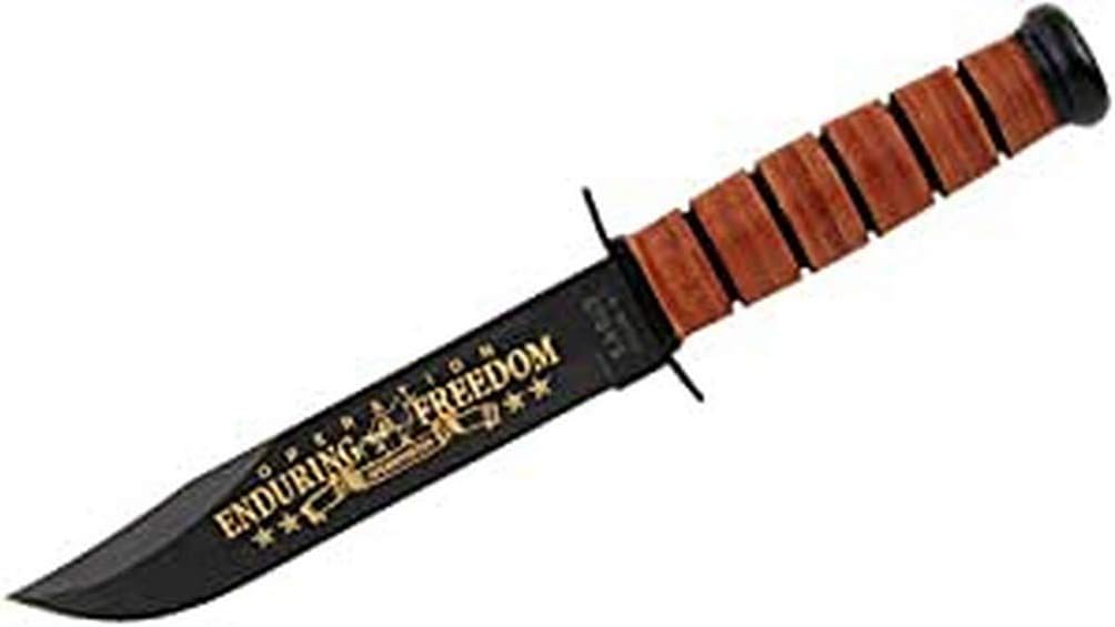 KA-BAR 9169 USMC Operation Enduring Freedom Commemorative Knife – 7" 1095 Cro-Van Steel Blade, Leather Handle & Sheath