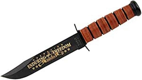 KA-BAR 9169 USMC Operation Enduring Freedom Commemorative Knife, 7 1095 Cro-Van Steel Blade, Leather Handle & Sheath