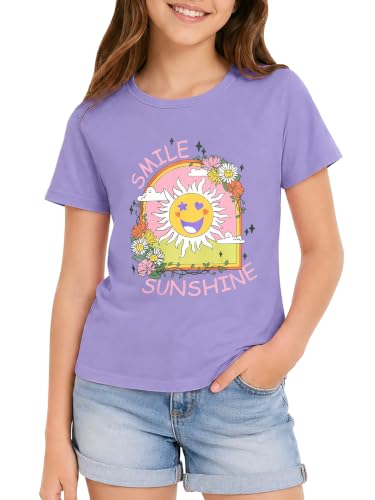 Image of Dvenki Girls Graphic Short Sleeve Crewneck T-Shirt Sizes 6-18 | breathable soft cotton blend, cute graphic prints, summer little and big girls tee, ideal casual wear for school, daily