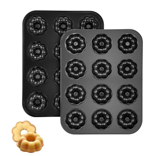 Piszvbej 2 Pack Mini Cake Pan 12 Cavity Mini Fluted Tube Cake Pans Non-Stick Black Carbon Steel Baking Pan Easy Release Bakeware for Oven Use Ideal for Home Baking Parties and Holidays