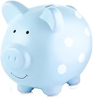 Pearhead Large Ceramic Piggy Bank Blue Polka Dots - Kids Coin Bank, Gender-Neutral Nursery Decor & Toddler Savings Keepsake