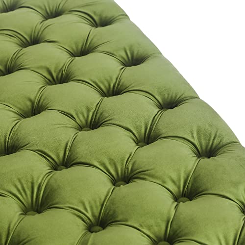 Homebeez Large Square Storage Ottoman Button Tufted Coffee Table Footstool Footrest, Velvet Bench For Living Room Bedroom, Green #TOP3