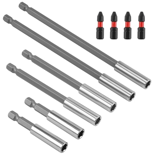 10PCS Magnetic Extension Bit Holder Set 60 100 150mm Hex Shank S2 Steel Magnetic Drill Bit Extension Holder with 4*PH2 Screwdriver Impact Bits for Impact Driver Socket Screwdriver Drill Power Tool