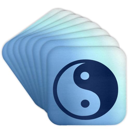 3dRose Blue Zen Yin Yang- Spirituality- Balance- Art Set of 8 Coasters - Soft