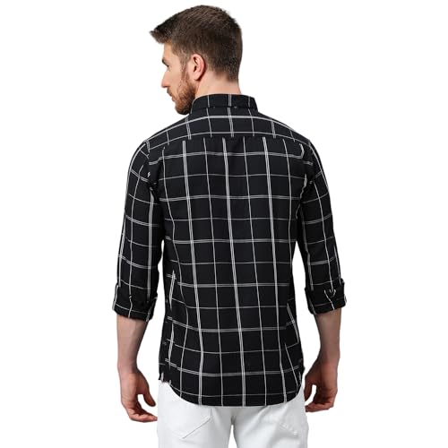 Image of Klub Fox Mens Checked Slim Fit Cotton Casual Shirts with Spread Collar & Long Sleeves