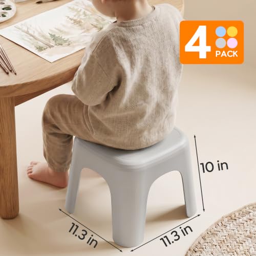 Image of 4 Pack Stackable Classroom Stools 10 Inch Nesting Plastic Stools Portable Backless Chairs for Kids, Toddlers, Preschool, Classroom, Living Room, Playroom, Home
