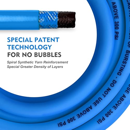 FYPower Air Compressor Whip Hose 3/8 Inch x 6 Feet Lead in Hybrid Hose with Fittings, Flexible and Kink Resistant, 1/4\" Industrial Quick Coupler and Plug Kit - Blue - Thumbnail 3