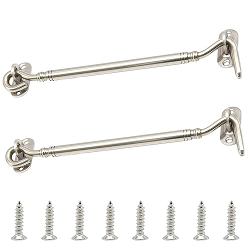 Yosawo Lot de 2 crochets tempête noirs en acier inoxydable pour porte coulissante, fenêtre, abri de jardin (argenté8)