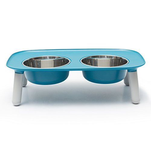 Messy Mutts Elevated Double Feeder With Stainless Bowls | Adjustable Height 3”, 5”, Or 10” | Adjustable Standing Feeder For Dogs | 5 Cups Per Bowl | Blue #TOP2