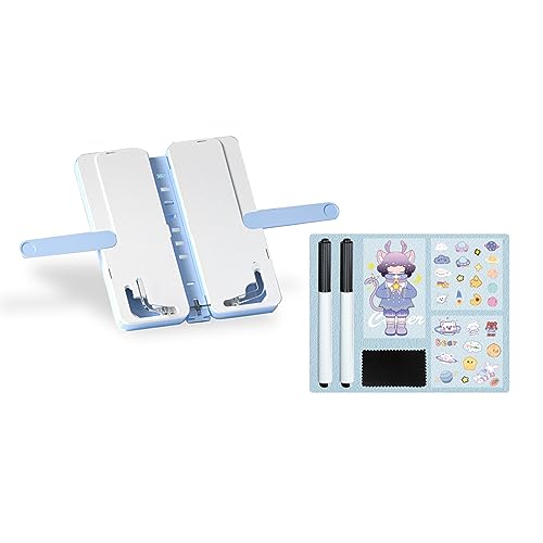 2-In-1 Pencil Case & Book Reading Stand Multifunctional Plastic Foldable Pencil Box with Whiteboard & Adjustable Tablet Stand for Kids Boys Girls (Blue, 20 * 9 * 4cm)