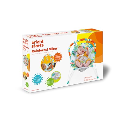 Bright Starts Baby Bouncer Soothing Vibrations Infant Seat - Removable Toy Bar, Nonslip Feet, 0-6 Months Up to 20 lbs (Rainforest Vibes) - 9