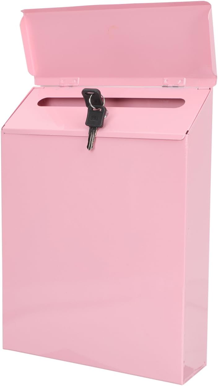 Baluue Wall-Mounted Mailbox with Lock, Anti-Theft Drop Box for Outdoor Use, Large Capacity Plastic Mail Box in Pink for Home & Office, 9.1” x 2.4” x 11.8”