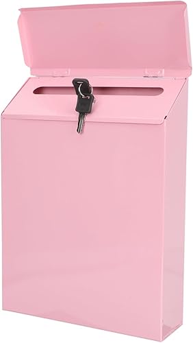 Baluue Buzón de pared con cerradura, caja antirrobo para uso en exteriores, buzón de plástico de gran capacidad en color rosa para el hogar y la