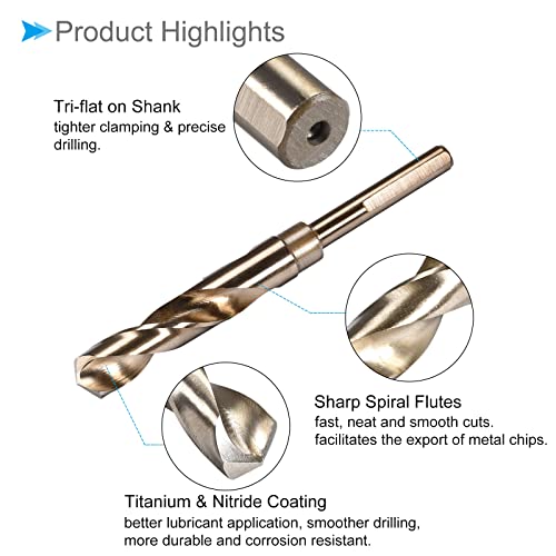 CoCud Verringert Schaft Drehbohrer 16.5mm Schneidekante Titan und Nitrid Beschichtet Hochleistungsstahl 6542 - (Verwendung: für Edelstahl Bohrgerät)