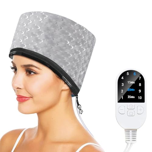 DEWEL Elektrische Haarpflege Kappe Haarheizkappe für Tiefenpflegemittel, Trockenhauben für Haare, Hair Steamer, Intelligente Steuerung für Schnelles Aufheizen für Haarpflege für zu Hause (Silberweiß)