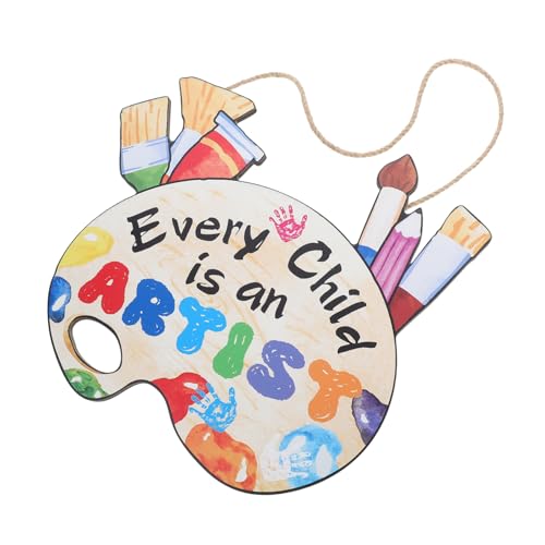 KONTONTY Letrero Colgante de Aula de Madera Decoración de Pared con Diseño de Paleta de Signo de Madera para Manualidades y Decoración Instalación con Cuerda Colgante