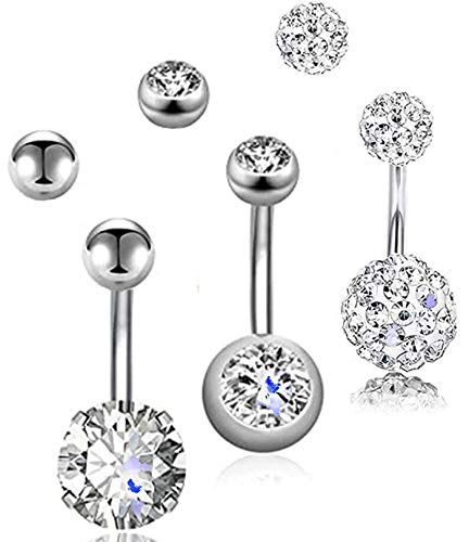 14G Surgical Steel Diamond Belly Button Rings for Women, Silver Belly Rings Belly Piercing Navel Piercing Jewelry(silver3+3) 14G Surgical Steel Diamond Belly Button Rings for Women, Silver Belly Rings Belly Piercing Navel Piercing Jewelry(silver3+3)