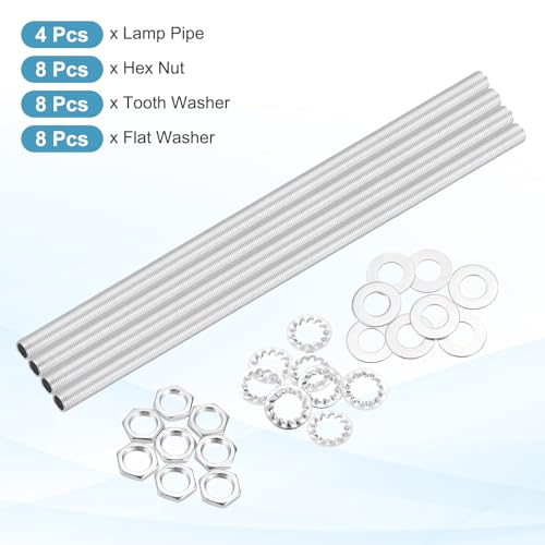 Image of MECCANIXITY 28Pcs 16.5 inch Lamp Pipe Nipples Kit with Hex Nuts Washers, M10 Fine Threaded Hollow Tube Repair Hardware Fasteners Assortment for Assembly Chandelier Ceiling Lamp DIY, Silver