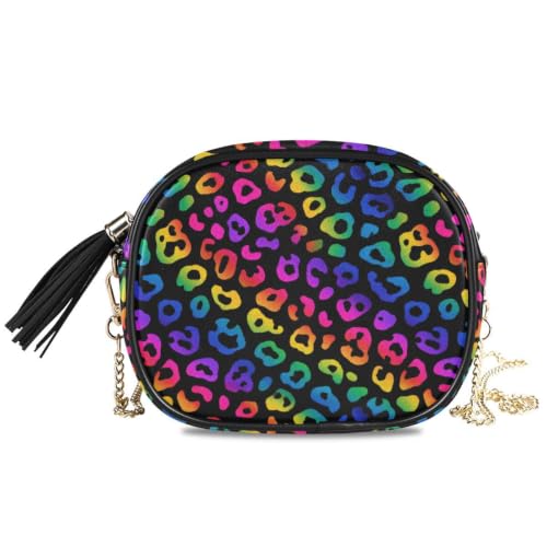Image of ALAZA Women's Rainbow Leopard Print Cheetah PU Leather Crossbody Bag Shoulder Purse with Tassel