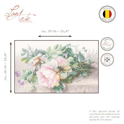 Image of Vervaco LanArte Still Life with Peonies on Linen Counted Cross Stitch K, 15.5 inch by 10.25 inch