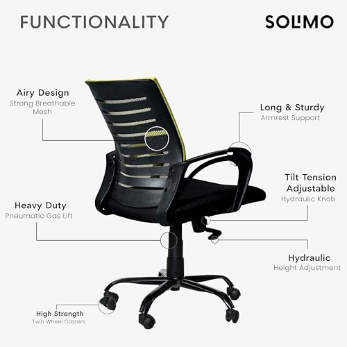Image of Amazon Brand - Solimo Worklo Mid Back Office Chair for Work from Home | Study | Revolving | Computer (Heavy Duty Powder Coated Metal Base, Stylish Green Mesh)