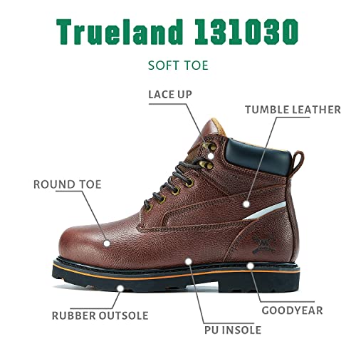 Golden Retriever Trueland Durable Work Boots For Men, 6" Soft Toe Goodyear Welt Safety Boots, Heavy Duty Non-Slip Rubber Construction Boots, Brown Leather Industrial Work Boots (131030 Ee Us 10.5) #TOP1