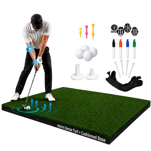 Amazique 5&times;4 Premium Golf Hitting Mat &mdash; 40mm Cushioned Turf for Joint-Friendly Practice...