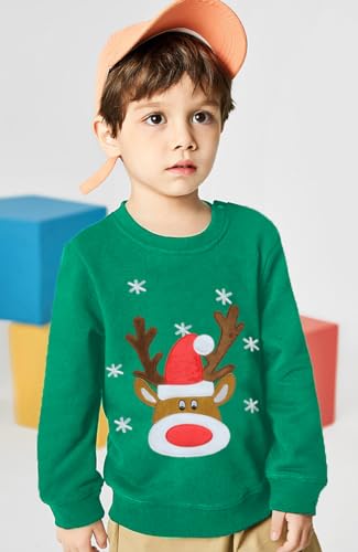 DDSOL Toddler Little Boy Girl Christmas Sweatshirt Kid Xmas Ugly Reindeer Santa Dinosaur Shirt Clothes Long Sleeve Tee Top2