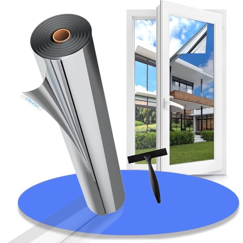 Gufoltie Window Film Privacy One Way Clear Heat Reflective UV Window Tint Mirror Film for Glass Windows Sun Blocker See Out Not in for Home Office Silver 44.5x200cm