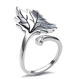 HUAIYU Adjustable Maple Leaf Wrap Ring - 925-Sterling-Silver Dainty White Gold Plated Leaf Jewelry T