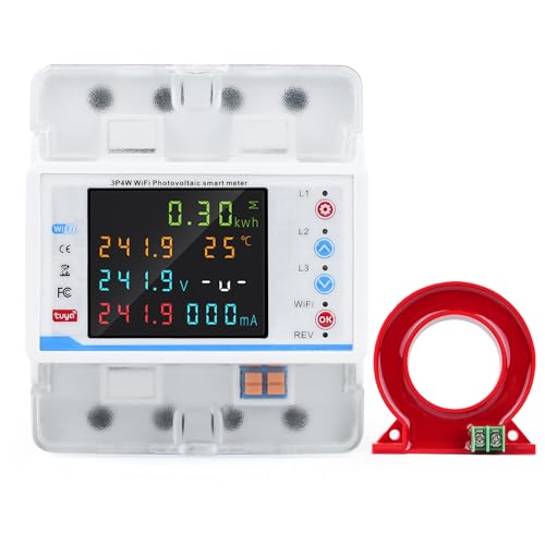 Risegun WiFi Three Phase Power Meter Breaker, 100A WiFi Smart Energy Meter with Leakage Protection and Multifunctional LCD Display, Intelligent WiFi Current Breaker