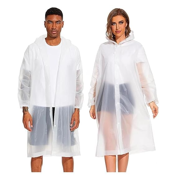 White Poncho Rain Coat (Set of 1) – Lightweight Waterproof Rainwear for Men & Women | Free Size, Reusable, Hooded Unisex Raincoat