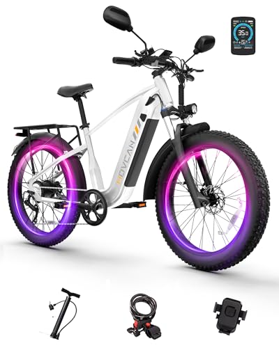 EB60 Electric Bike for Adults,Peak 2000W Motor Up to 35MPH,26 in Fat Tire Ebike,48V 20.8AH Hidden Removable Battery,90Miles,7 Speed Gear,Smart Display Hydraulic Brake Electric Mountain Bicycle White