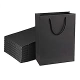 Yukijiaojiao - Bolsas de papel, 15 unidades, bolsa de papel Kraft negra con mango de algodón, 15 x 6 x 20 cm, bolsas de regalo, bolsas de fiesta, bolsas de compras, bolsas Kraft