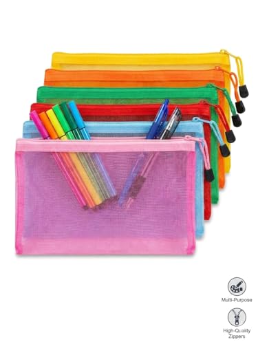 Image of TULMAN 6 Pieces Transparent Waterproof Storage Pouch Travel Organizer Mesh Bag with Zipper for Cosmetic Jewelry Makeup Pen Pencil Case (Color May Vary) (Stationery Pouch 6)