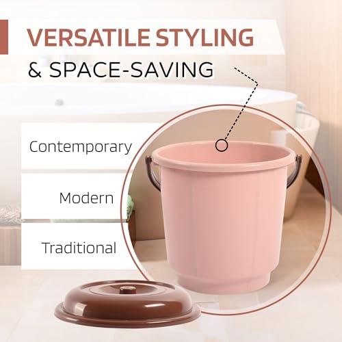 Image of Kuber Industries 3 Pcs 18 Liter Plastic Bucket for Bathroom | Plastic Bucket for Daily Use | Water Storage Bucket | Balti for Bathroom | Pink-Peach & Mink Grey