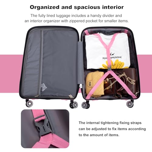 Hardshell Suitcase Spinner Wheels PP Luggage Sets Lightweight Durable Suitcase with TSA Lock,3-Piece Set (20/24/28),Pink3