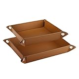 Luxspire Valet Tray, PU Leather Tray, [2 PACK] Catchall Tray, Men Women Jewelry Key Tray, Desk Storage Plate for Key Coin Phone Jewelry Wallet, Small & Medium Size - Brown