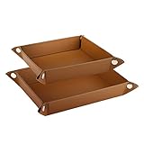 Luxspire Valet Tray, PU Leather Tray, [2 Pack] Catchall Tray, Men Women Jewelry Key Tray, Desk Storage Plate for Key Coin Phone Jewelry Wallet, Small & Medium Size - Brown