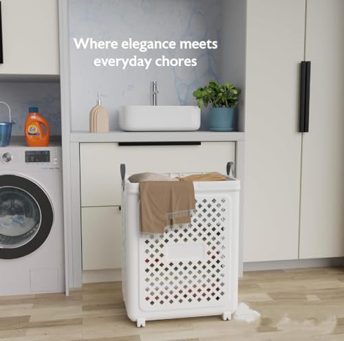 Image of 45 Litres Plastic Laundry Basket | Foldable Clothes Storage Bin with Handles | Multipurpose Durable Laundry Bag | Space-Saving Clothes Organizer for Home, Bathroom & Bedroom