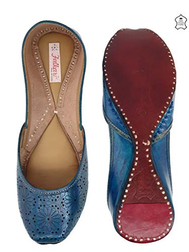 Image of Fulkari Women Cutwork Casual Genuine Soft Leather Jutis | Bite and Pinch Free Juttis | Punjabi Jutti | Girl's Office Flat Ladies Mojari | dailywear Ethnic Juti |