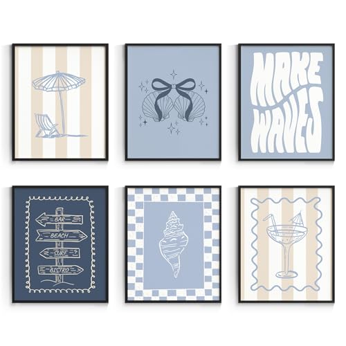 Habseligkeit Abstract Blue Wall Art Prints, Summer Poster 8x10 Set of 6