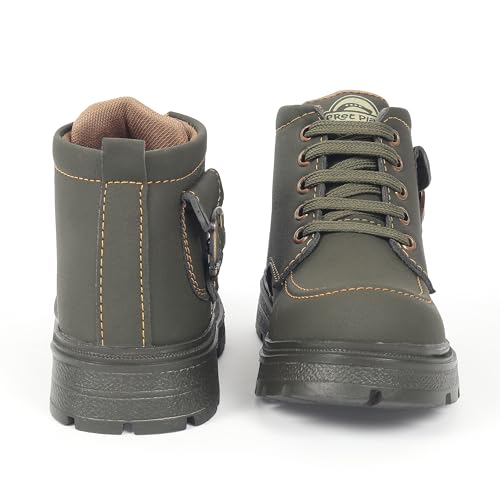 Image of Freeplay Kids Boys Lace-Up Ankle Boots with Buckle Strap | Stylish Casual Outdoor Boots | Anti-Slip Durable Sole | Comfortable Fit | Black, Blue, Green, Tan