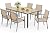 Ahomly Patio Table and Chairs Set for 6, Outdoor Dining Set Includes 59.5" Rectangle Patio Table with Side Umbrella Hole and 6 Textilene Fabric Patio Chairs for Backyard, Courtyard, Poolside, Brown