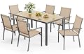 Ahomly Patio Table and Chairs Set for 6, Outdoor Dining Set Includes 59.5" Rectangle Patio Table with Side Umbrella Hole and 6 Textilene Fabric Patio Chairs for Backyard, Courtyard, Poolside, Brown