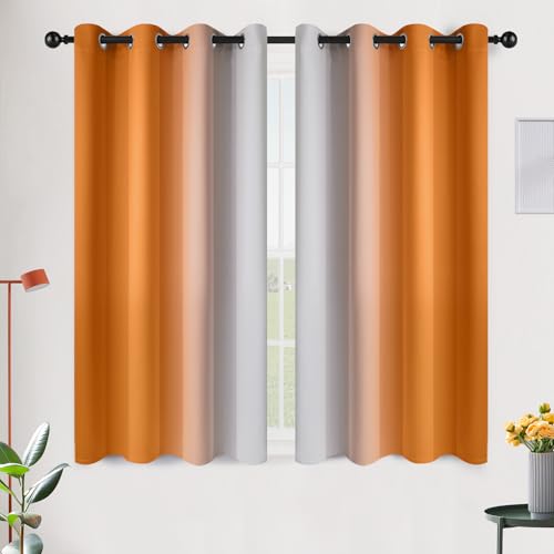 Image of SimpleHome Ombre Orange to Grey White Curtains for Living Room 52Wx45L | Room Darkening Curtains for Bedroom,Gradient Light Blocking Curtain,Thermal Insulated Grommet Window Drapes,2 Panels,45 Inch
