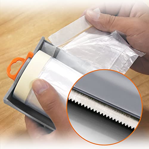 Image of ROLLINGDOG Pre-Taped Masking Film - Dust Plastic Sheets (3pcs 30M * 0.55M) with Convenient Reusable Dispenser for Small Spray Paint Jobs