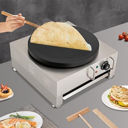 Elektrische Pfannkuchenmaschine, Crepes Maker Elektrischer, 16 Zoll große Pfannkuchenmaschine Crepes Griddle mit hölzernen Spreizer, für Crepes, Pancakes, Galettes, Burritos, Taccos – Bild 4