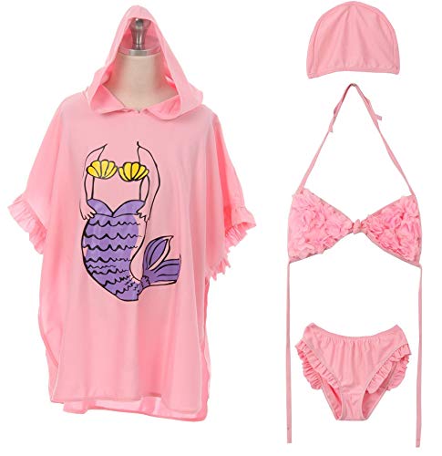 Little Girls 4 Pieces Bikini Swimsuit Swimwear Cover Up Mermaid Petals Kid Set3